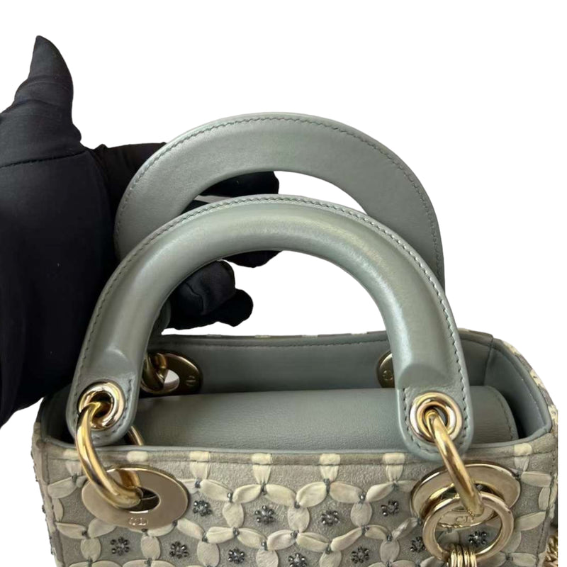 Embellished Cannage Satin Mini Lady Dior Grey