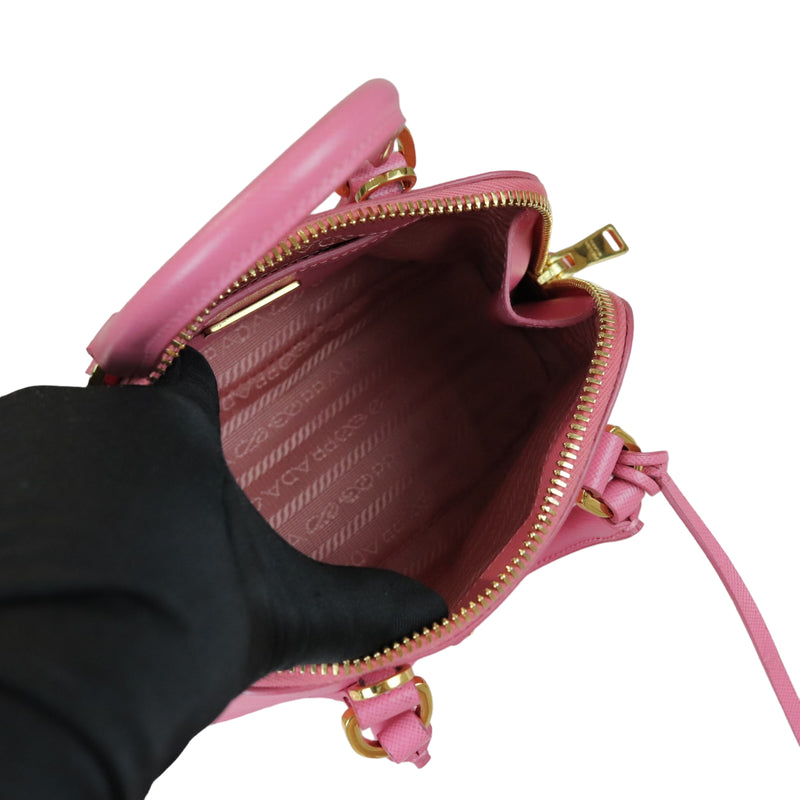 Prada Pink Saffiano Lux Leather Mini Promenade Satchel