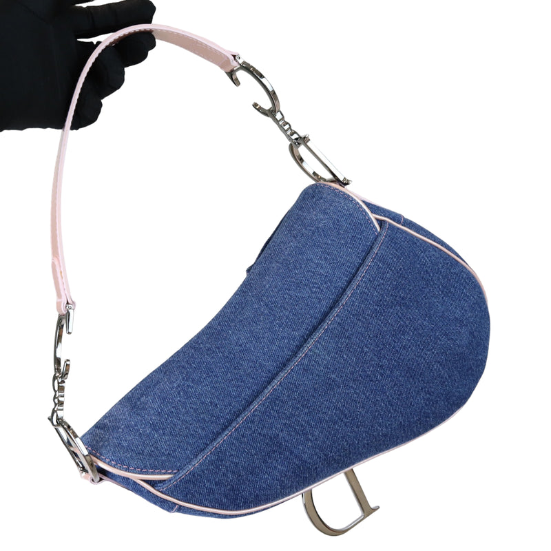 Dior Vintage - Denim Mini Saddle Bag - Blue - Leather and Canvas