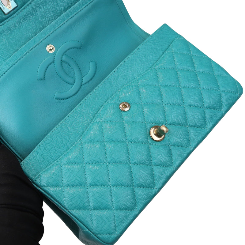 Classic Double Flap Caviar Medium Teal LGHW