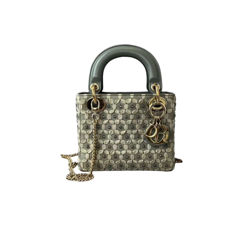 Embellished Cannage Satin Mini Lady Dior Grey