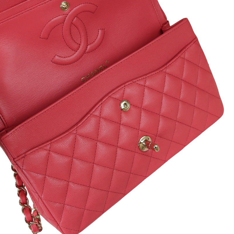 Medium Classic Double Flap Caviar Pink GHW