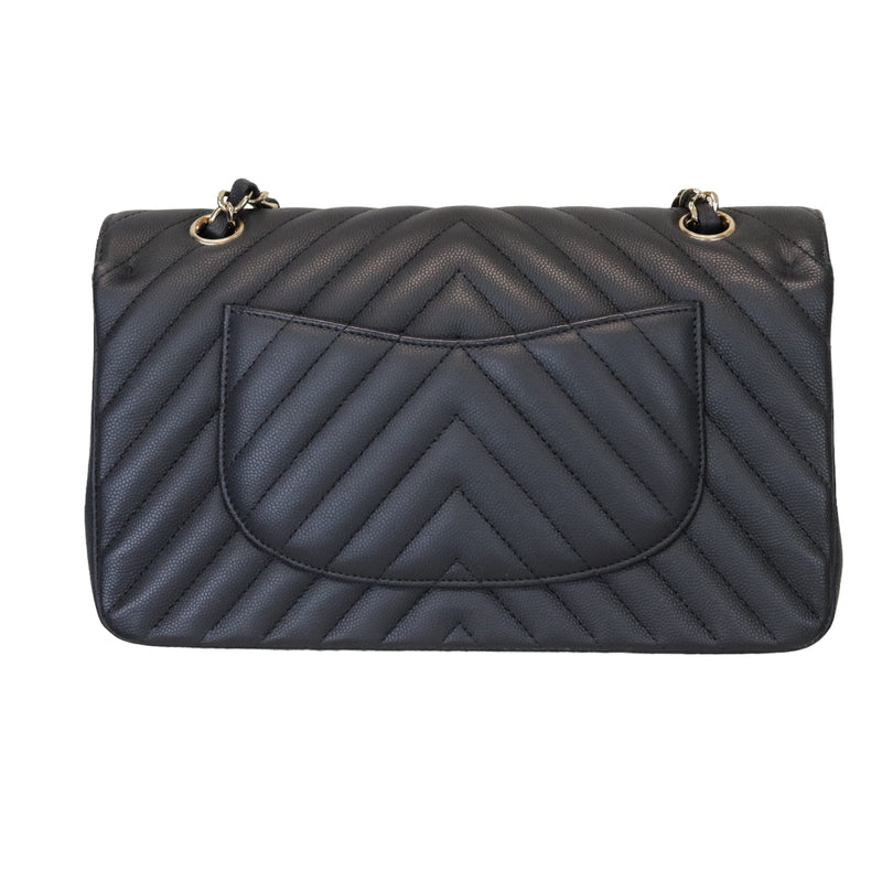 Classic Flap Medium Chevron Caviar Black GHW