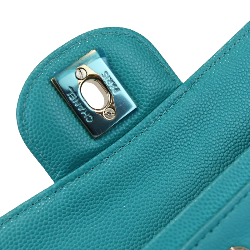 Classic Double Flap Caviar Medium Teal LGHW