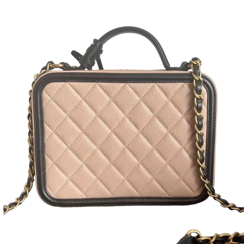CC Medium Caviar Quilted Vanity Case Beige GHW