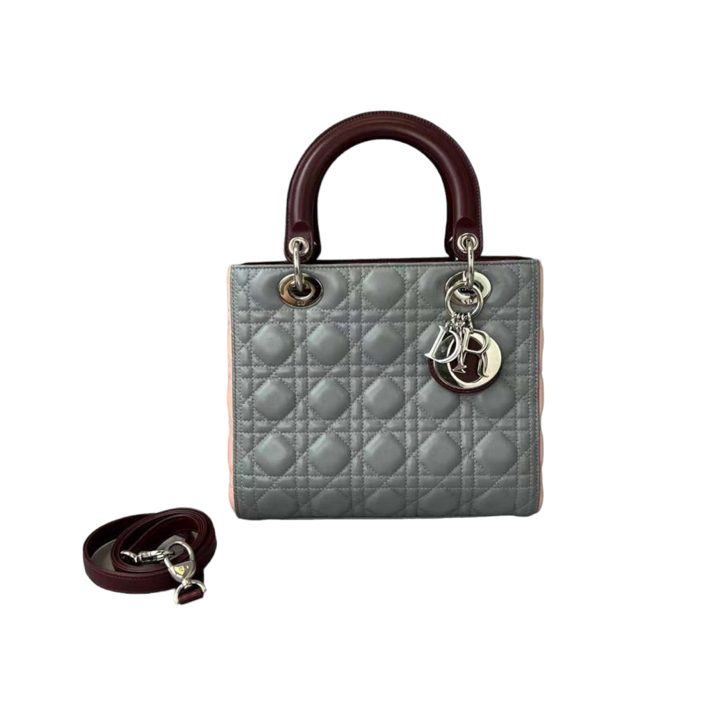 Medium Tri-Color Lady Dior Pink Grey Burgundy SHW