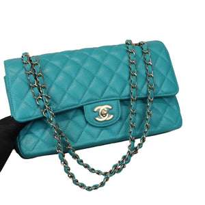 Classic Double Flap Caviar Medium Teal LGHW