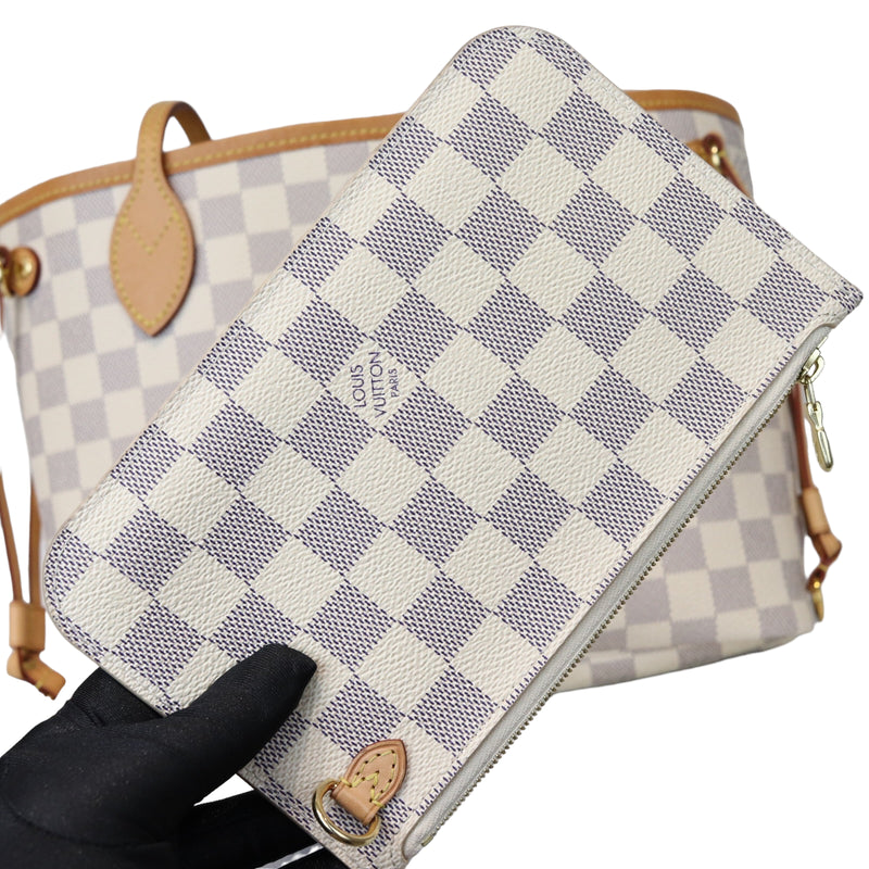 Neverfull PM Damier Azure Canvas White GHW