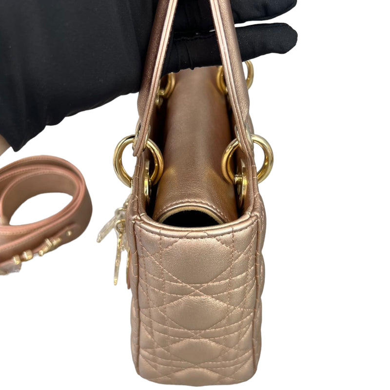 Cannage Lambskin Small Lady Dior Rose Gold GHW