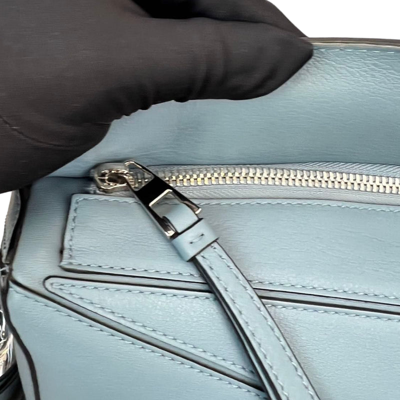 Puzzle Leather Satchel Blue