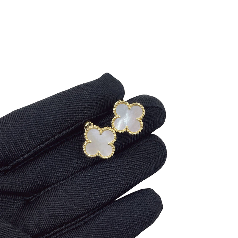 Vintage Alhambra earrings Mother of Pearl 18K Gold