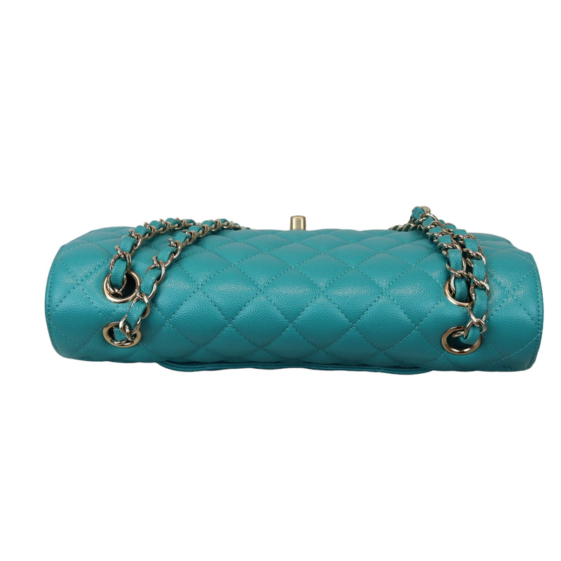 Classic Double Flap Caviar Medium Teal LGHW