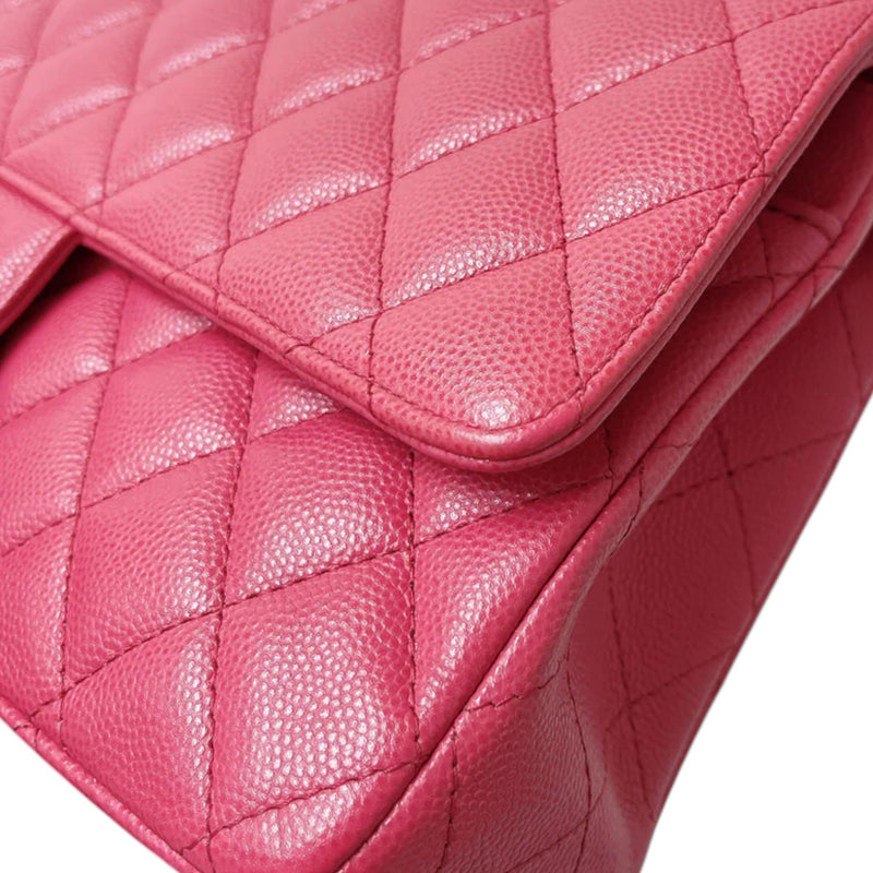 Double Flap Medium Caviar Quilted Dark Pink GHW