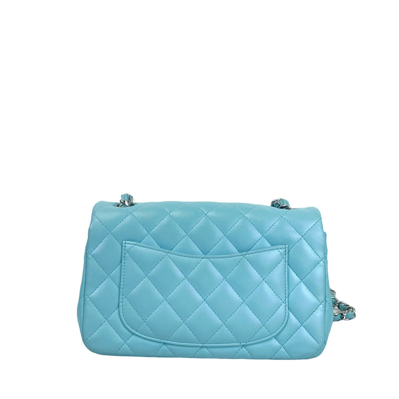 Chanel Neon Blue Quilted Lambskin Mini Rectangular Classic Single