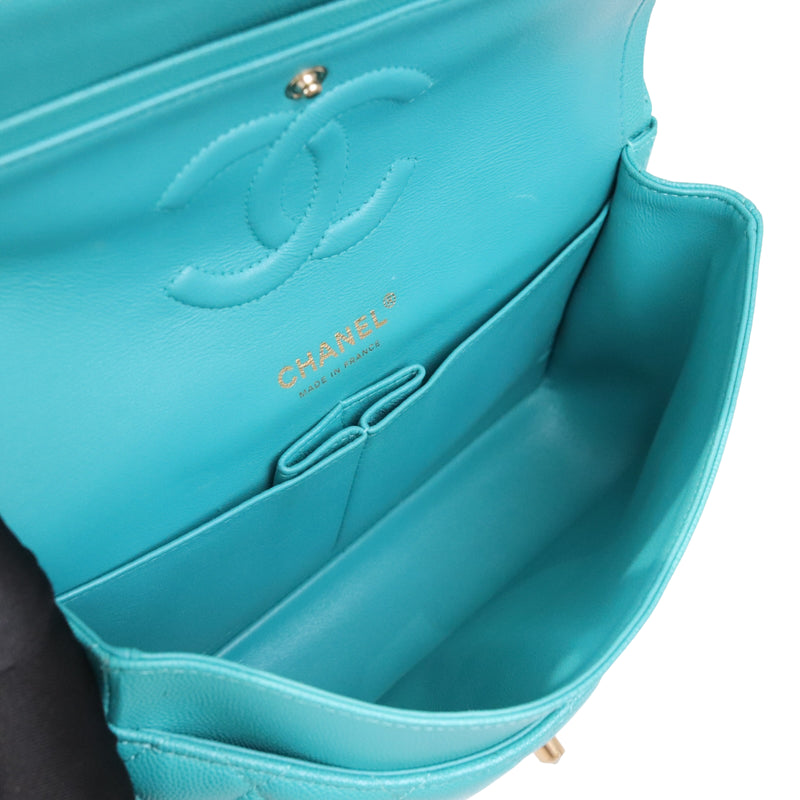 Classic Double Flap Caviar Medium Teal LGHW