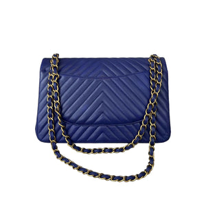 Classic Double Flap Lambskin Chevron Jumbo Blue GHW