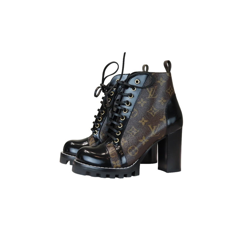 LOUIS VUITTON Patent Calfskin Catogram Star Trail Ankle Boots 37