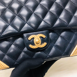 Studded Rock the Corners Flap Bag in Dark Blue