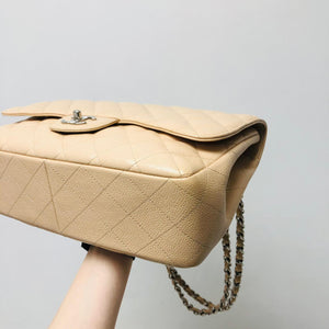 Single Flap Jumbo in Beige Caviar Leather with SHW