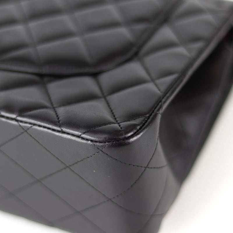 Jumbo Double Flap in Black Lambskin with SHW