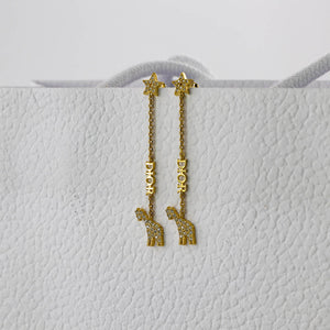 White Crystal Diorable Giraffe Gold Finish Earrings