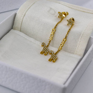 White Crystal Diorable Giraffe Gold Finish Earrings