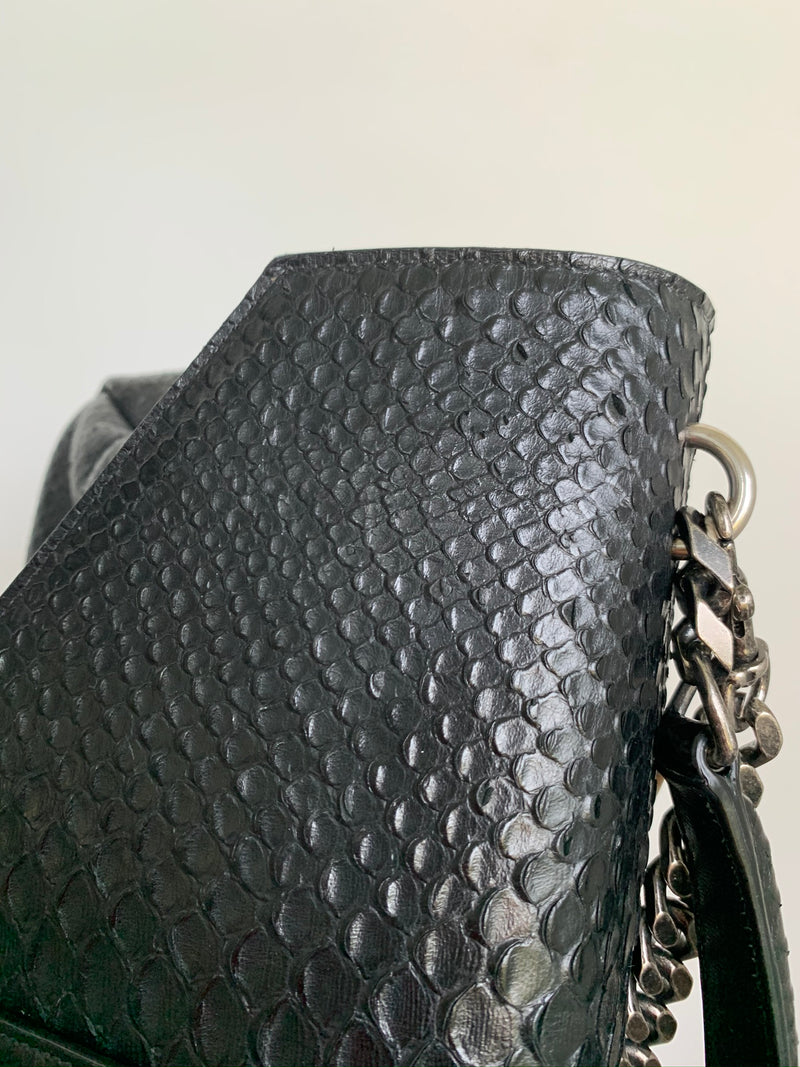 Python Embossed Calfskin Monogram Large College Bag