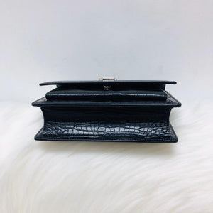 Mini Sunset Bag in Black Crocodile Embossed Leather