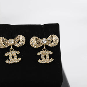 Gold and Crystal Ribbon CC Earrings