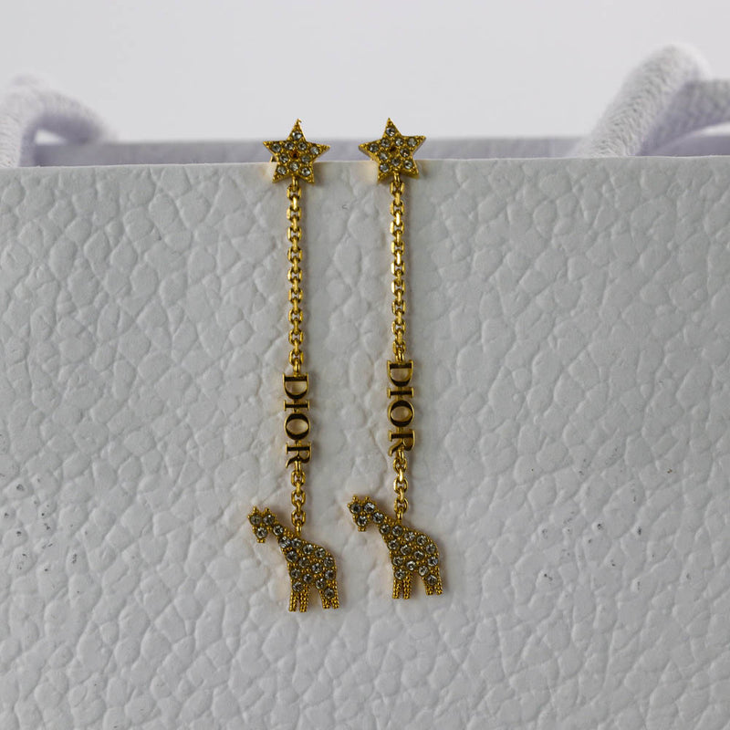 White Crystal Diorable Giraffe Gold Finish Earrings