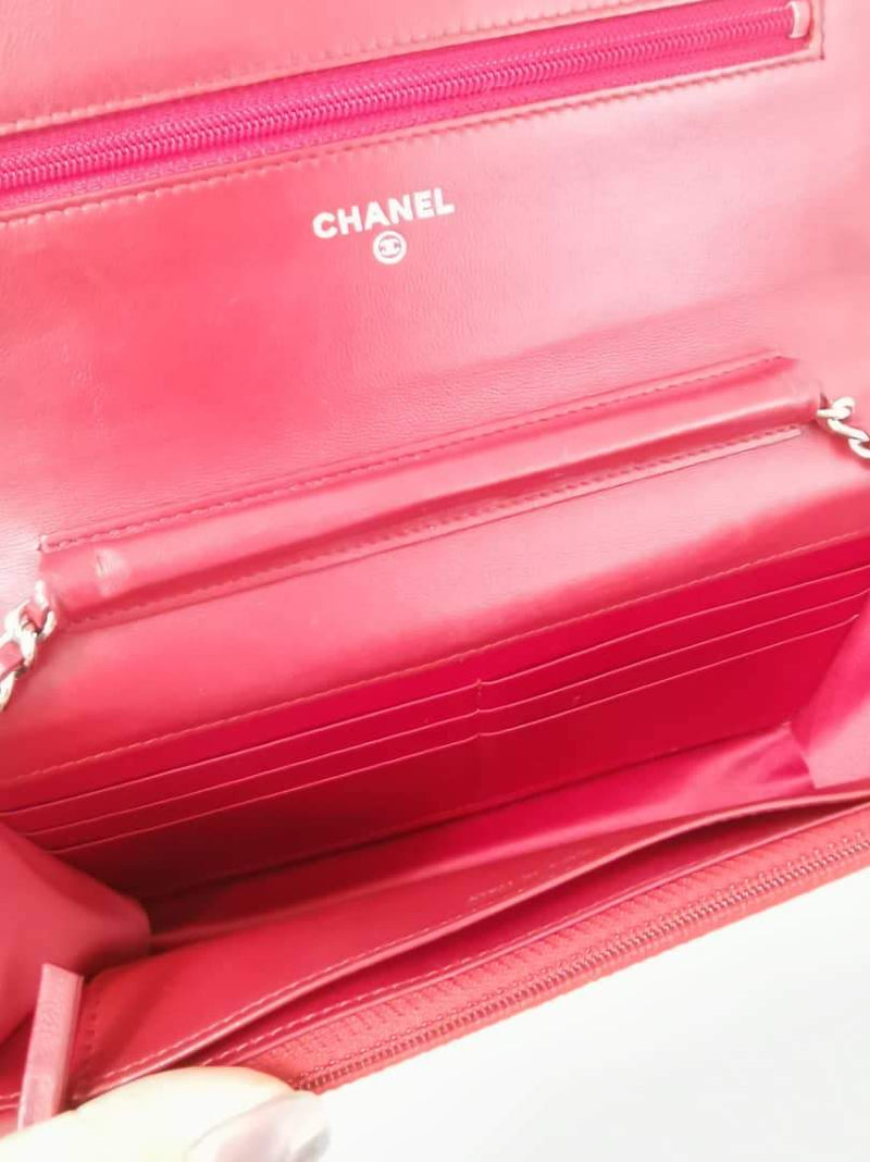 Authentic Chanel Camellia Pink Lambskin Wallet on Chain WOC SHW