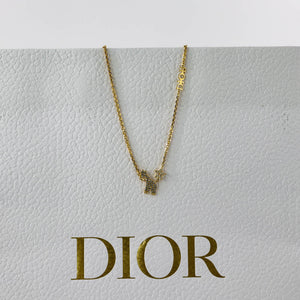 White Crystal Diorable Giraffe Gold Finish Necklace