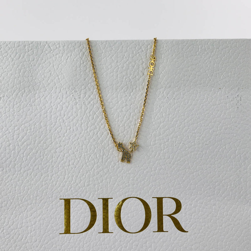 White Crystal Diorable Giraffe Gold Finish Necklace