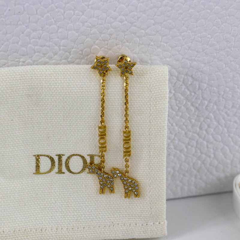White Crystal Diorable Giraffe Gold Finish Earrings