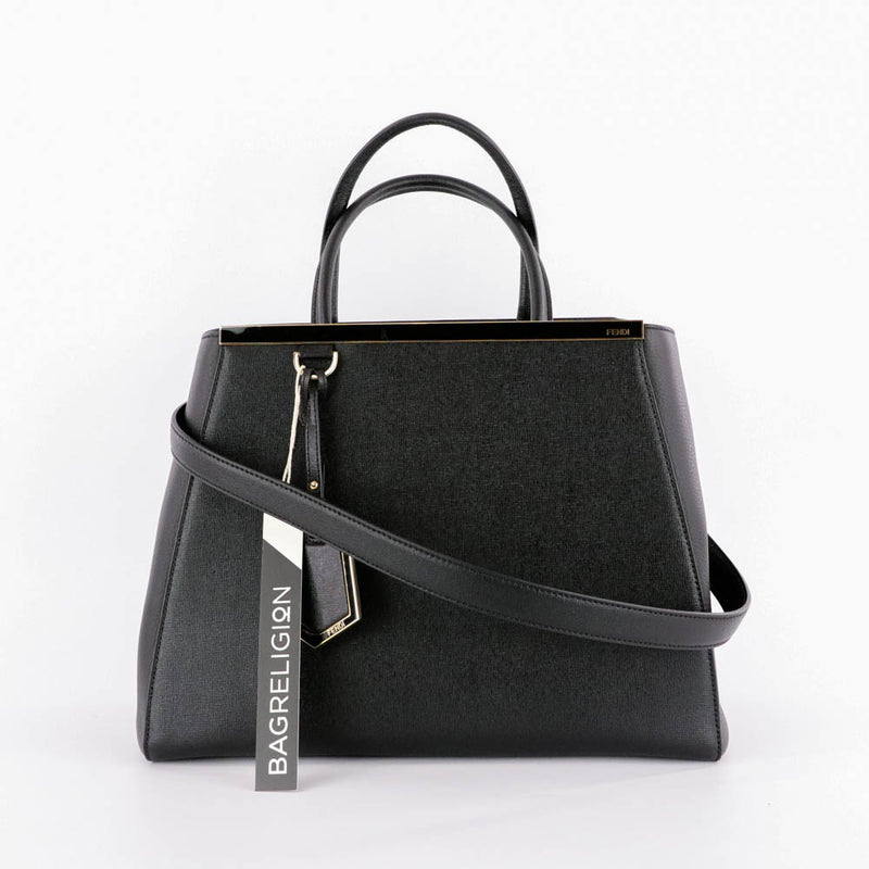 2Jours Medium Leather Tote in BlackFendi Black Tote | Fendi Black Tote Bag | Bag Religion