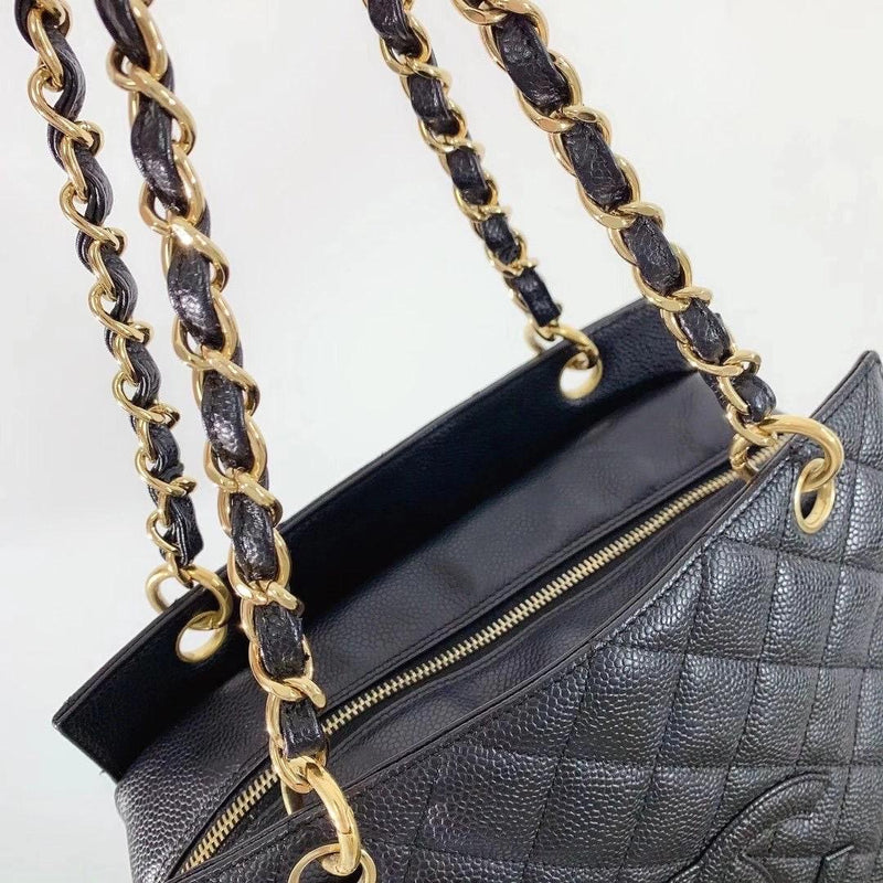 Petite Timeless tote in Black Caviar with GHW