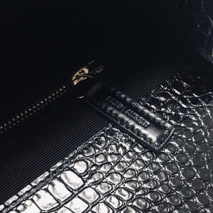 Envelope Large Bag in Croc Embossed Black Leather SHW