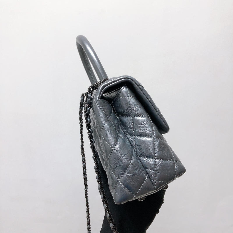 Quilted Mini Coco Handle Flap Silver
