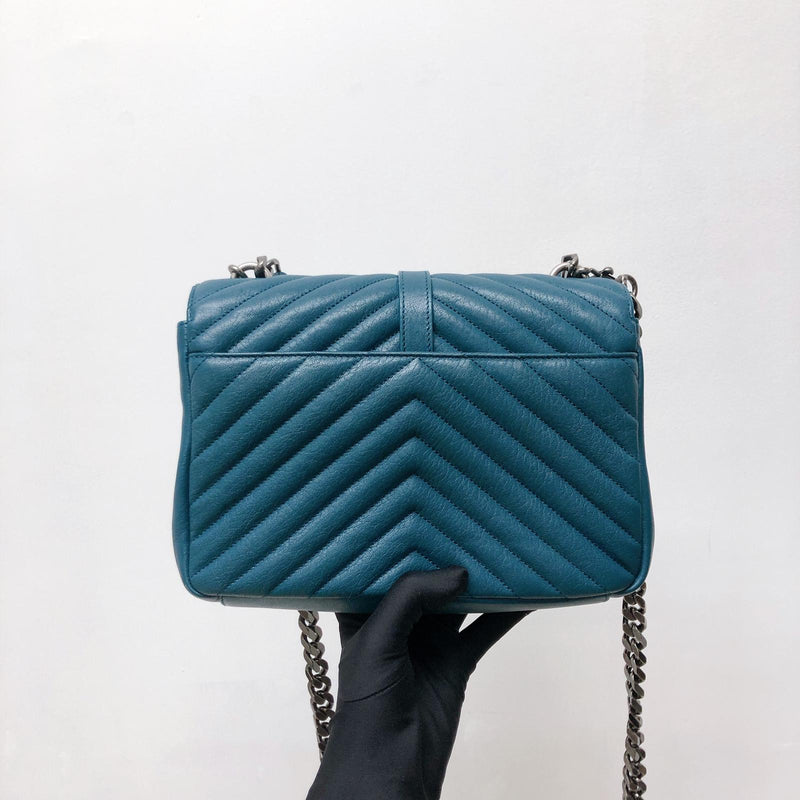 Medium Chevron College Leather Bag Blue