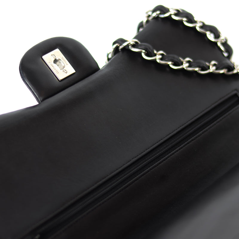 Jumbo Double Flap in Black Lambskin with SHW