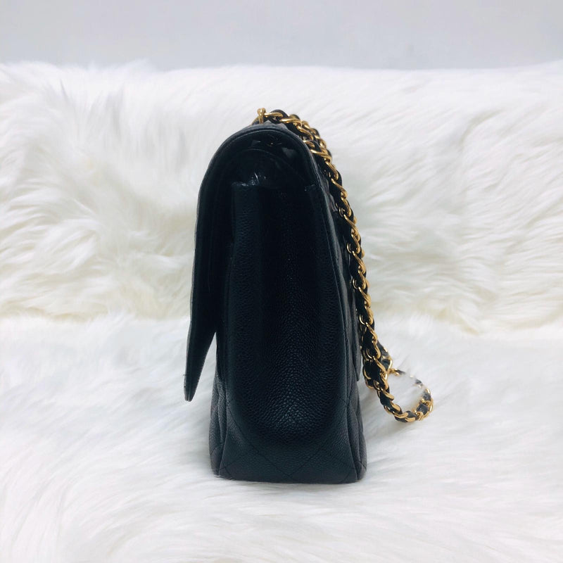 Classic Double Flap Caviar Leather Maxi Black GHW