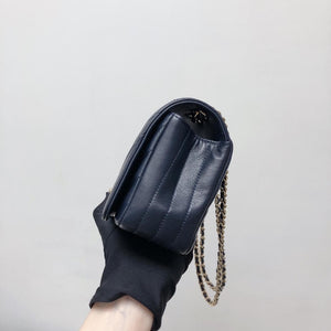 Calfskin Chevron Quilted Mini Statement Flap Navy Blue