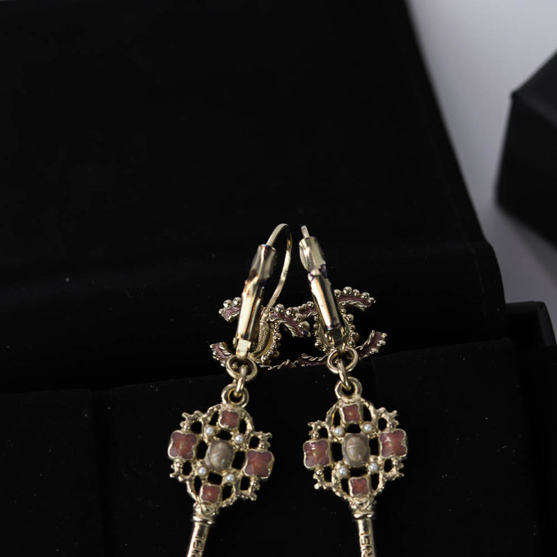 Dangling CC Key Piercing Earrings