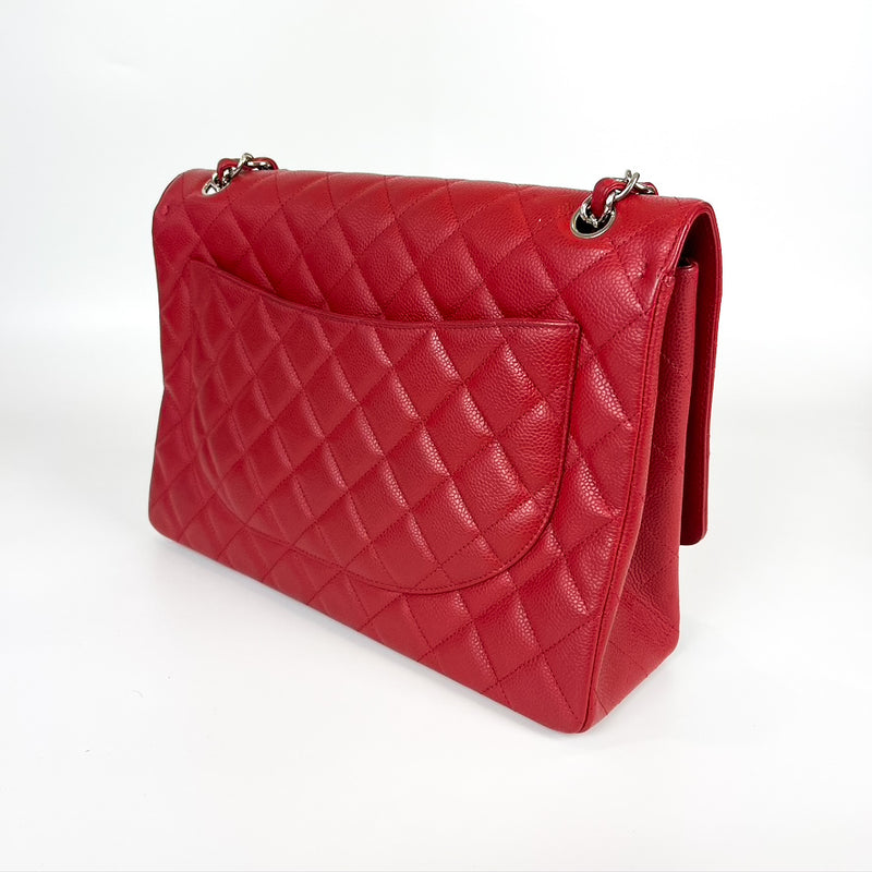Classic Single Flap Maxi in Red Caviar Leather with SHW