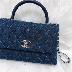 Blue Denim Quilted Medium Coco Handle Flap