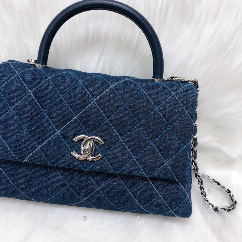 Blue Denim Quilted Medium Coco Handle Flap