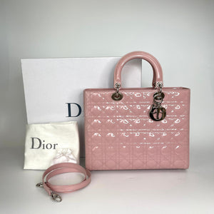 Lady Dior Large Patent Quilted in Pink with SHW