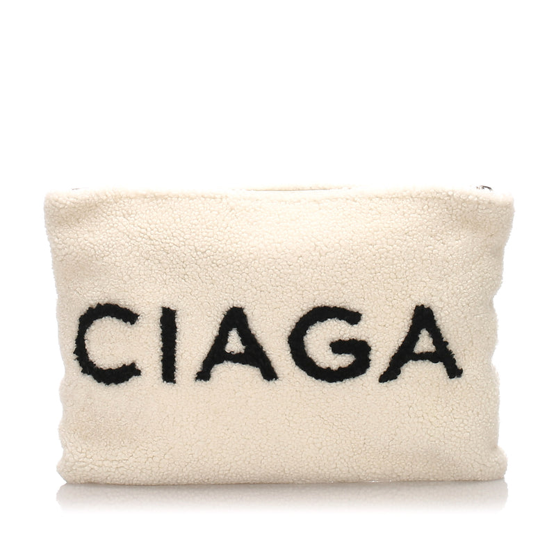 Shearling Logo Clutch Bag with Dust Bag and Card