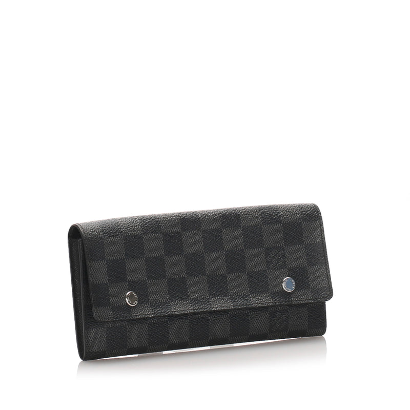 Authentic Louis Vuitton Damier Graphite Long GM double snap wallet