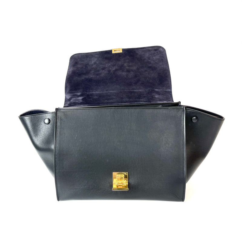 Leather Trapeze Satchel Black